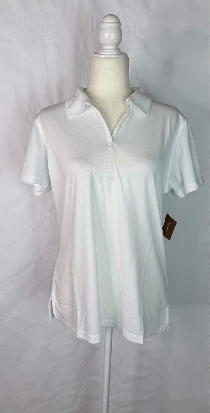 Harriton White Pique Sport Polo V- Front